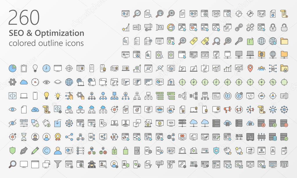 SEO colored outline iconset