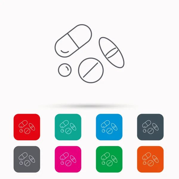 Pillen pictogram. Geneeskunde tabletten of drugs teken. — Stockvector