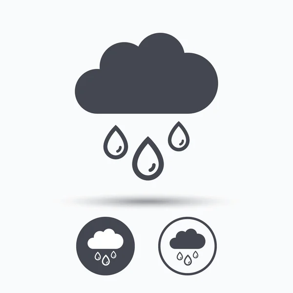 Nube con gotas de lluvia icono. Signo de día lluvioso . — Vector de stock