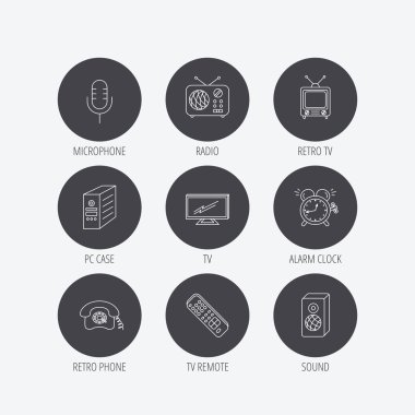 TV uzaktan, retro telefon ve radyo simgeler.