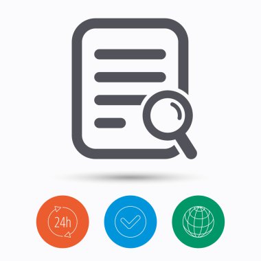 Dosya arama simgesi. Büyüteç ile belge sayfası.