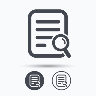 Dosya arama simgesi. Büyüteç ile belge sayfası.