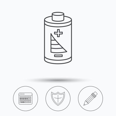 Pil, kalem ve Koruma Kalkanı simgeleri.