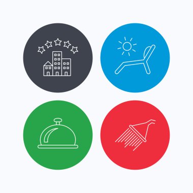 Otel, duş ve plaj şezlong simgeler.