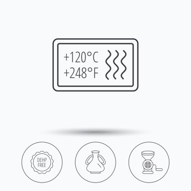 Kıyma makinesi, vazo ve ısıya dayanıklı simgeler.