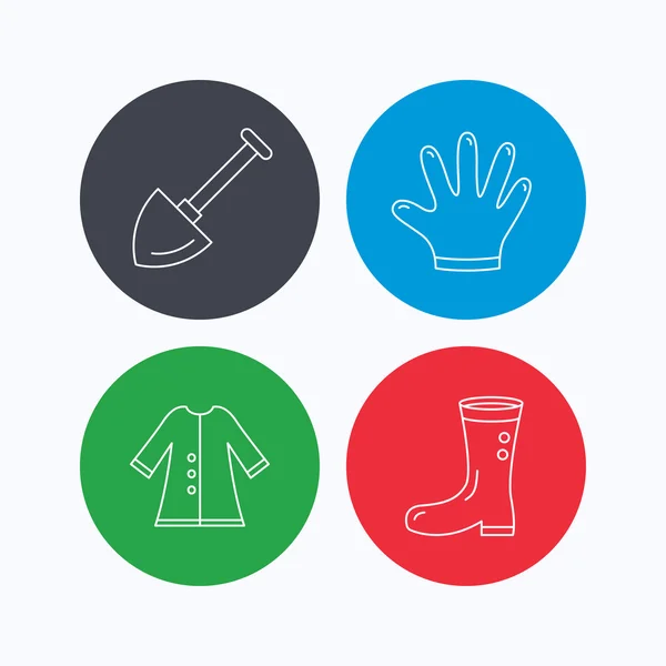 Iconos de pala, botas y guantes . — Archivo Imágenes Vectoriales