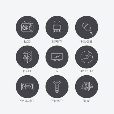 Retro Tv, radyo ve Dvd disk simgeleri.