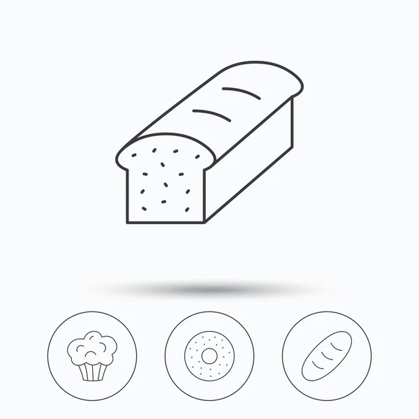 Muffin, rosquillas y pan tostado iconos . — Vector de stock