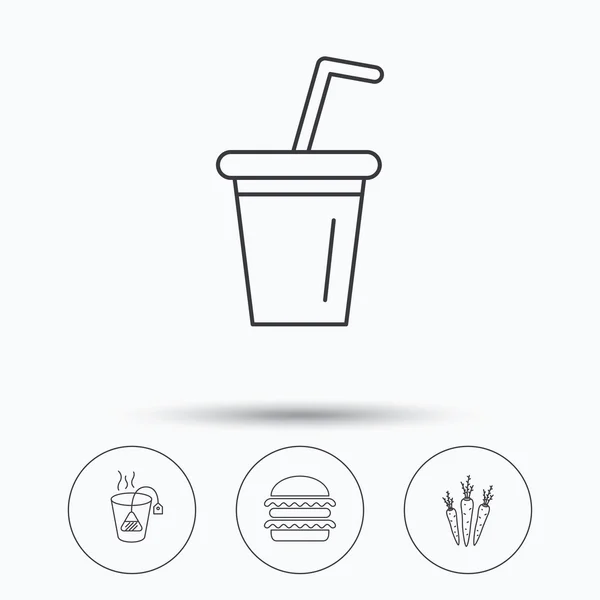 Hamburger, Teebeutel und Softdrink-Ikonen. — Stockvektor