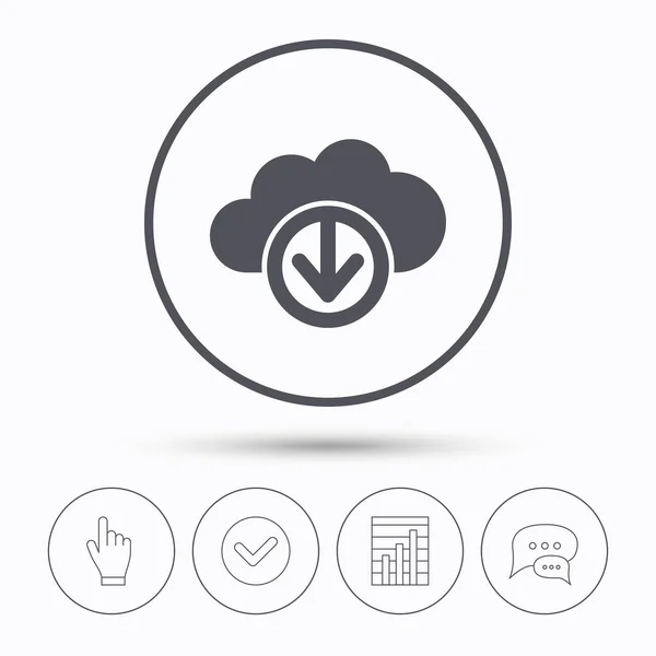 Descargar desde el icono de la nube. Signo de almacenamiento de datos . — Vector de stock