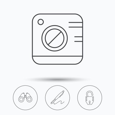 Fotoğraf, açık kilit ve arama simgeler.