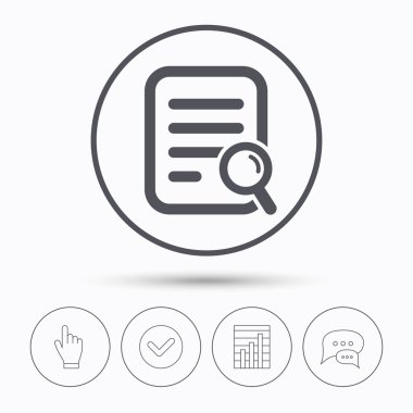 Dosya arama simgesi. Büyüteç ile belge sayfası.