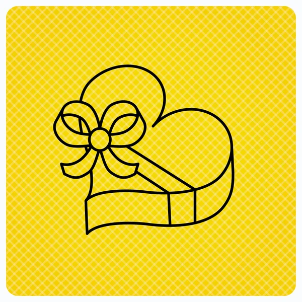 Icono de caja de regalo de amor. Corazón con signo de arco . — Archivo Imágenes Vectoriales