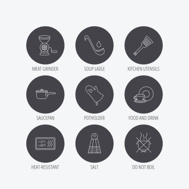 Çorba Kepçe, potholder ve mutfak mutfak eşyaları simgesi.