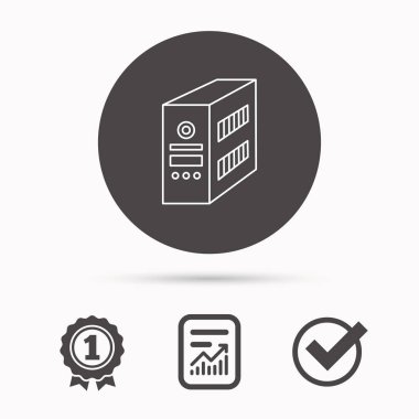 Bilgisayar sunucu simgesi. PC servis talebi veya kule işareti.