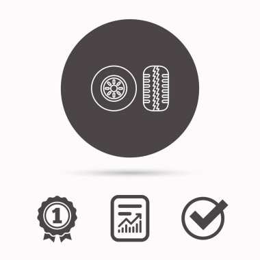 Lastik kutsal kişilerin resmi sırt. Araba tekerlek işareti.