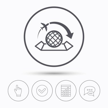 Dünya harita simgesi. Uçak seyahat işareti.