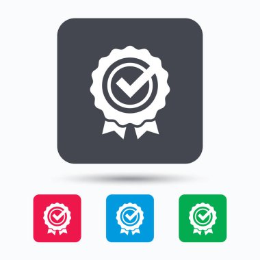 Ödül madalya simgesi. Onay işareti ile kazanan amblemi.