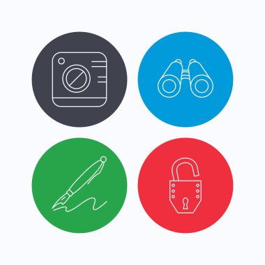 Fotoğraf, açık kilit ve arama simgeler.