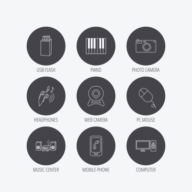 Simgeler smartphone, örümcek ağı fotoğraf makinesi ve Usb flash.