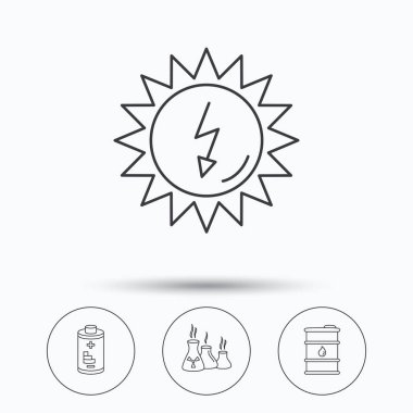 Güneş Enerji, pil ve petrol varil.