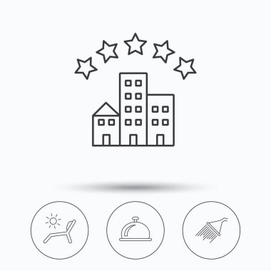 Otel, duş ve plaj şezlong simgeler.