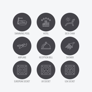 Otel, havuz ve plaj şezlong simgeler.