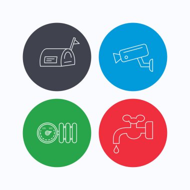 Su, video kamera ve posta kutusu simgeleri.