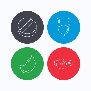 Tıbbi ayna, tablet ve mide organ simgeler.