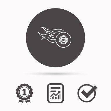 Tekerlek üstünde ateş kutsal kişilerin resmi. Irk ya da hız işareti.