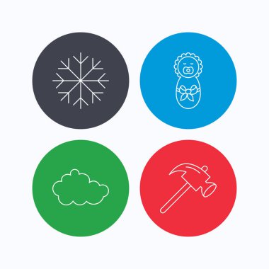 Yeni doğan, bulut ve kar tanesi simgeleri.