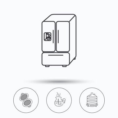 Tost makinesi, kahve ve vapur simgeleri.