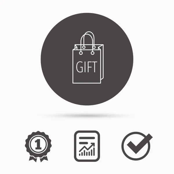 Geschenk-Einkaufstüten-Symbol. Handtaschenschild vorhanden. — Stockvektor