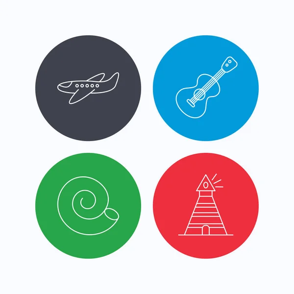 stock vector Guitar, airplane and lighthouse icons.