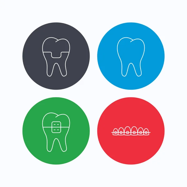 Dental crown, braces and tooth icons. — Stock Vector