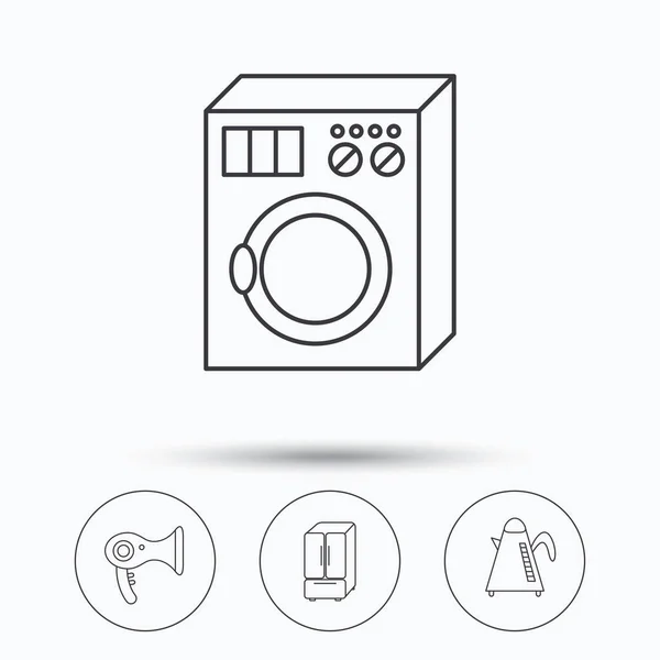 세탁기, 주전자 및 헤어 드라이어 아이콘. — 스톡 벡터