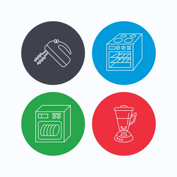 Iconos de lavavajillas, horno y mezclador . — Vector de stock