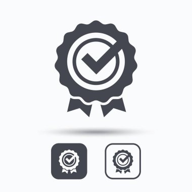 Ödül madalya simgesi. Onay işareti ile kazanan amblemi.