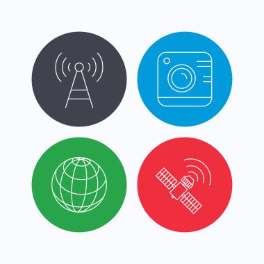 Simge uydu fotoğraf makinesi, Küre ve gps.