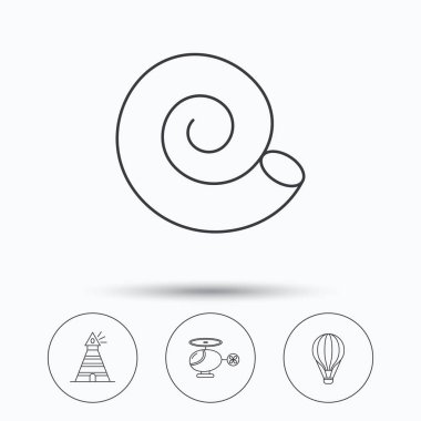 Deniz feneri, hava balon ve helikopter simgeleri.