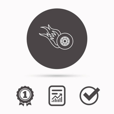 Yanan tekerlek simgesi. Hız ya da ırk işareti.