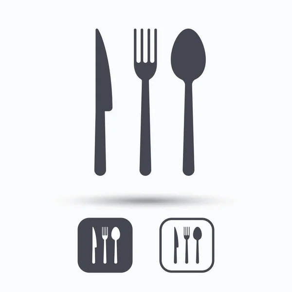 Iconos de tenedor, cuchillo y cuchara. Signo de cubiertos . — Vector de stock
