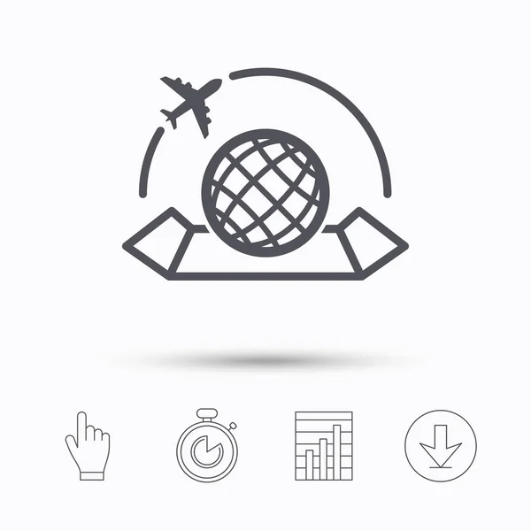 Světová mapa ikona. Znamení cestování letadlem. — Stockový vektor