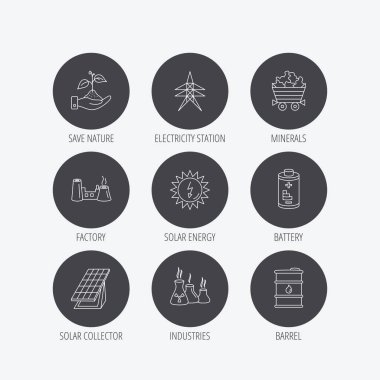 Güneş enerjisi sistemleri enerji, pil ve petrol varil.