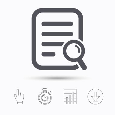 Dosya arama simgesi. Büyüteç ile belge sayfası.