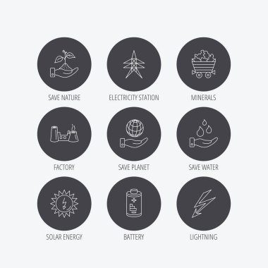 Doğa, gezegen ve su simgeleri kaydedin. Mineraller.