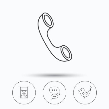 Sohbet, kuş ve telefon simgeleri.