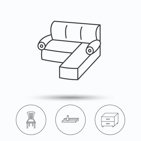 Кутовий диван, тумба та іконки стільця . — стоковий вектор