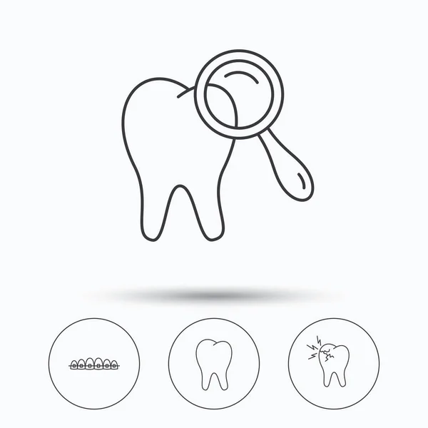 Tooth, dental braces and toothache icons. — Stock Vector