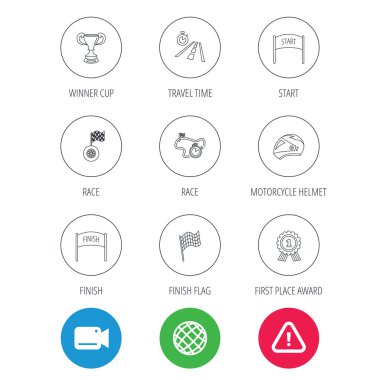 Kazanan Kupası ve Ödülü simgeler. Yarış bayrağını işaretleri.